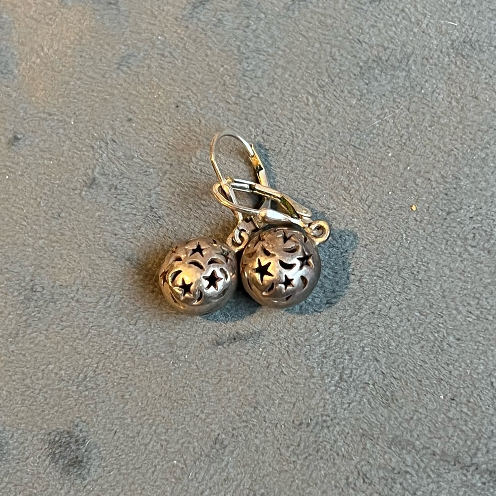 Sterling Moon and Star Cut out Ball Drop Earrings - Picture 4 of 5